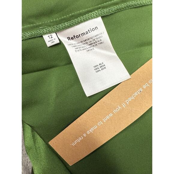 NWT Reformation Alli Green 100% Silk Halter Maxi Dress Size 12 Elegant Slip Gown - Picture 5 of 7